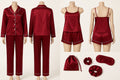 Flourish 7 pcs Non Padded Silk Satin Pajama Set Cami Top Nightgown Sexy Sleepwear Robe Sets Lace Nightdress